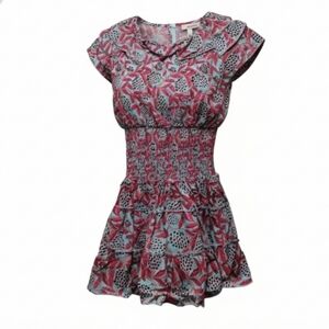 Sz 1 Perry Walker Collective Boho Chic Smock Mini Dress Botanical Print